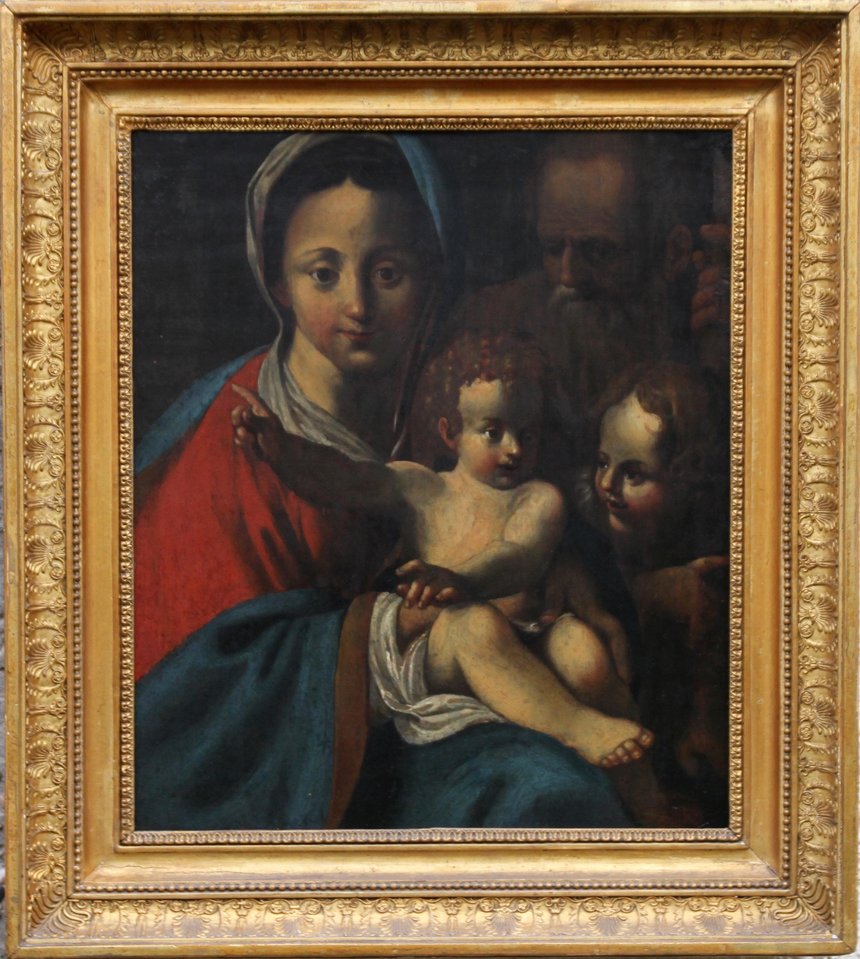 The Holy Family- Italian religious 17thC Old Master oil painting San Giovannino  4