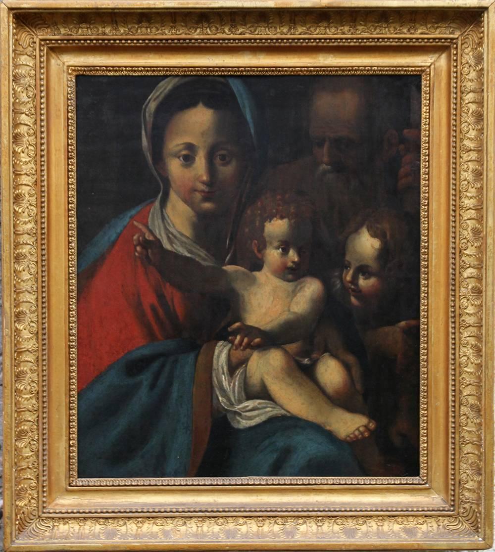 Bartolomeo Schedoni (circle) Figurative Painting - The Holy Family- Italian religious 17thC Old Master oil painting San Giovannino 