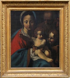 The Holy Family- Italian religious 17thC Old Master oil painting San Giovannino 