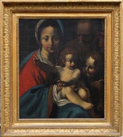 The Holy Family- Italian religious 17thC Old Master oil painting San Giovannino