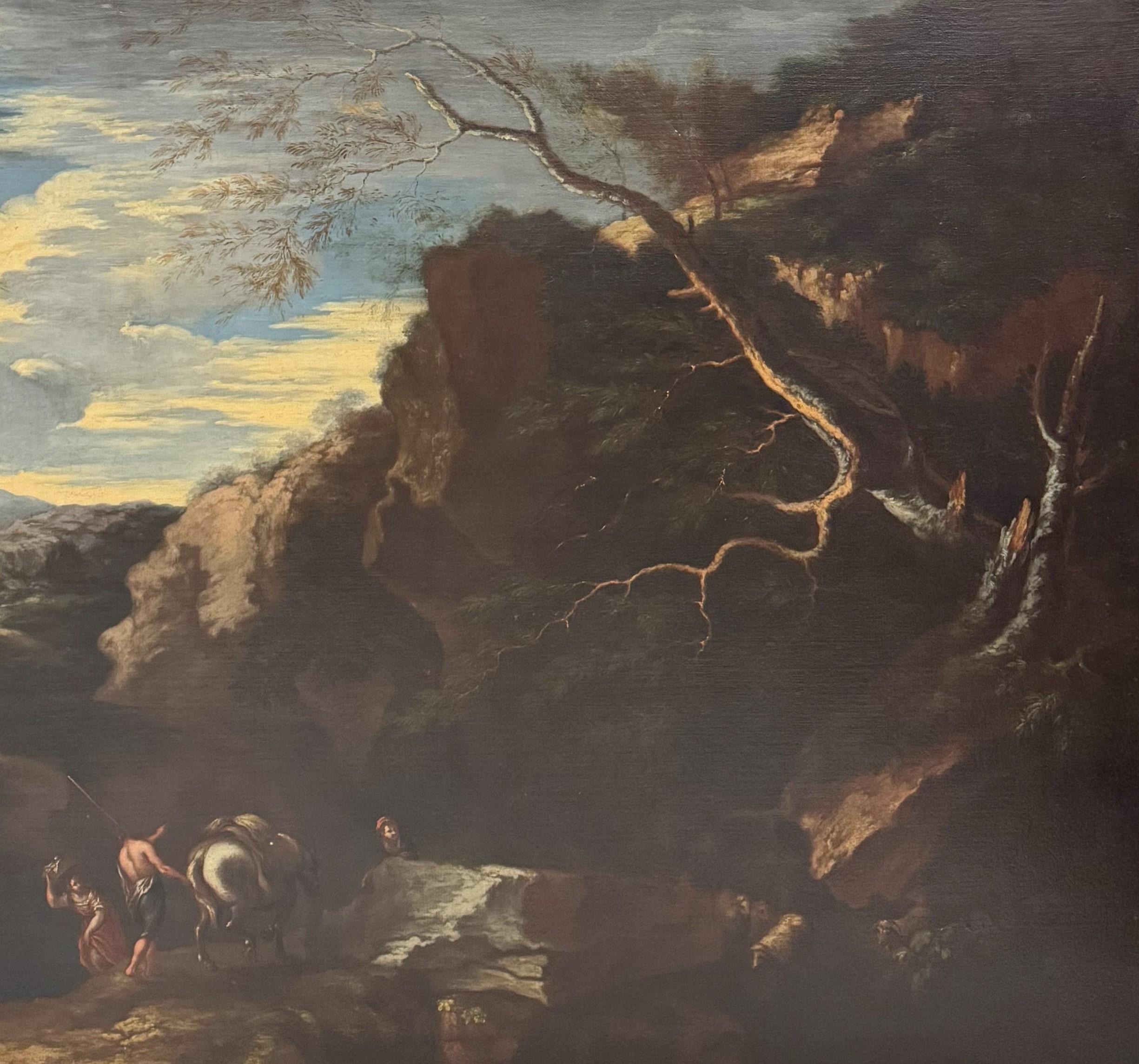 Bartolomeo Torreggiani (1590-1674) 'Paisaje rocoso con figuras'. Italiano
