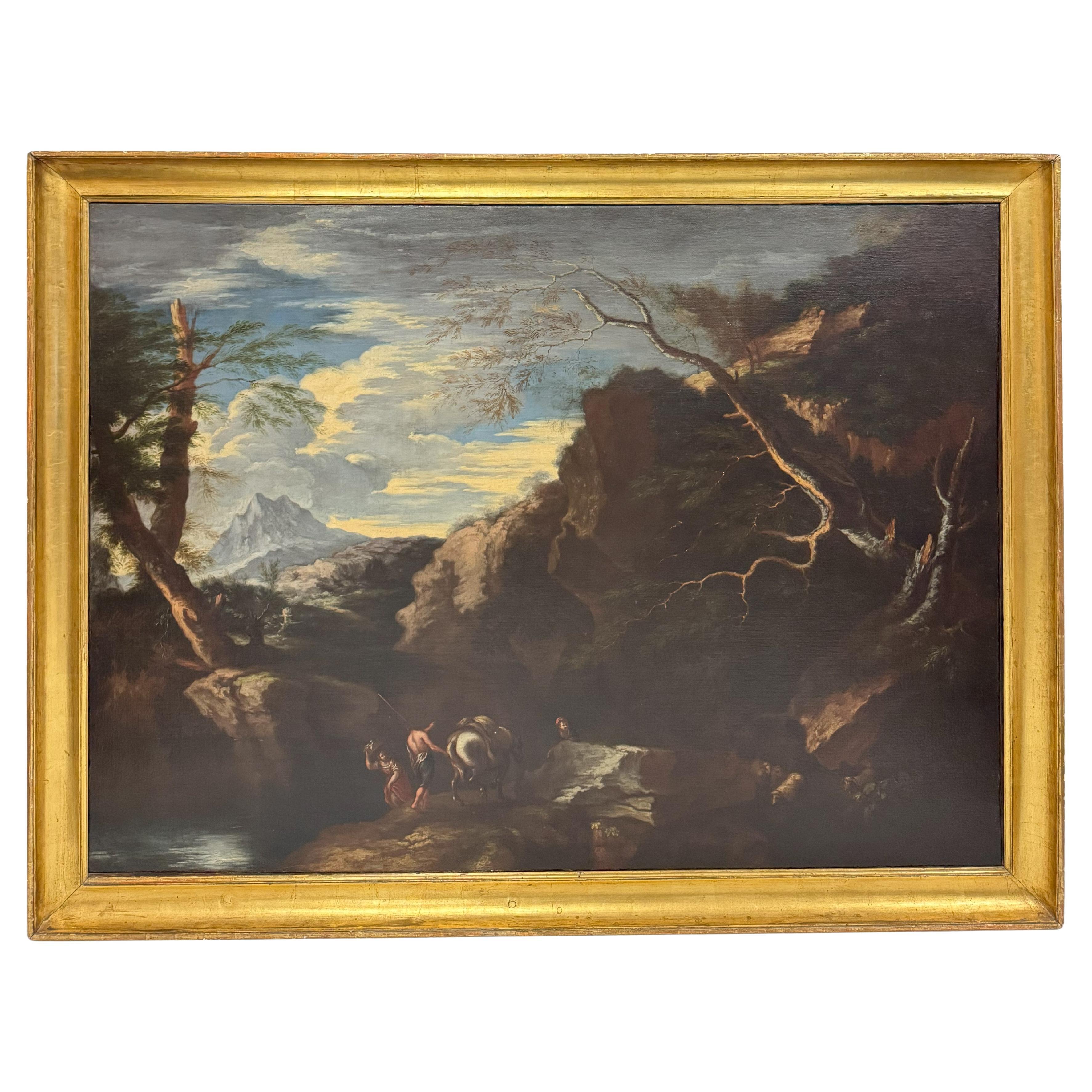 Bartolomeo Torreggiani (1590-1674) 'Paisaje rocoso con figuras'.