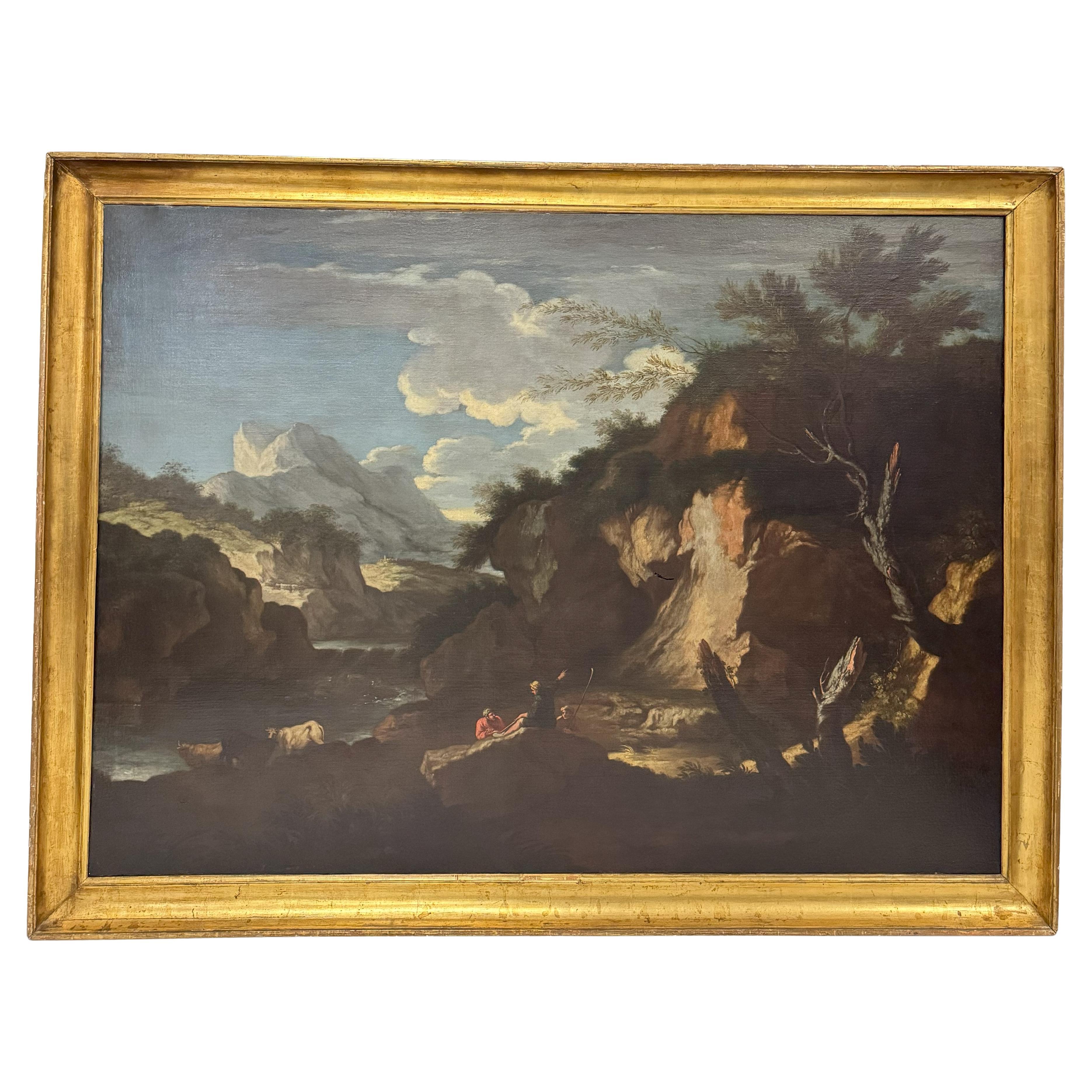 Bartolomeo Torreggiani (1590-1674) "Paesaggio roccioso con figure"