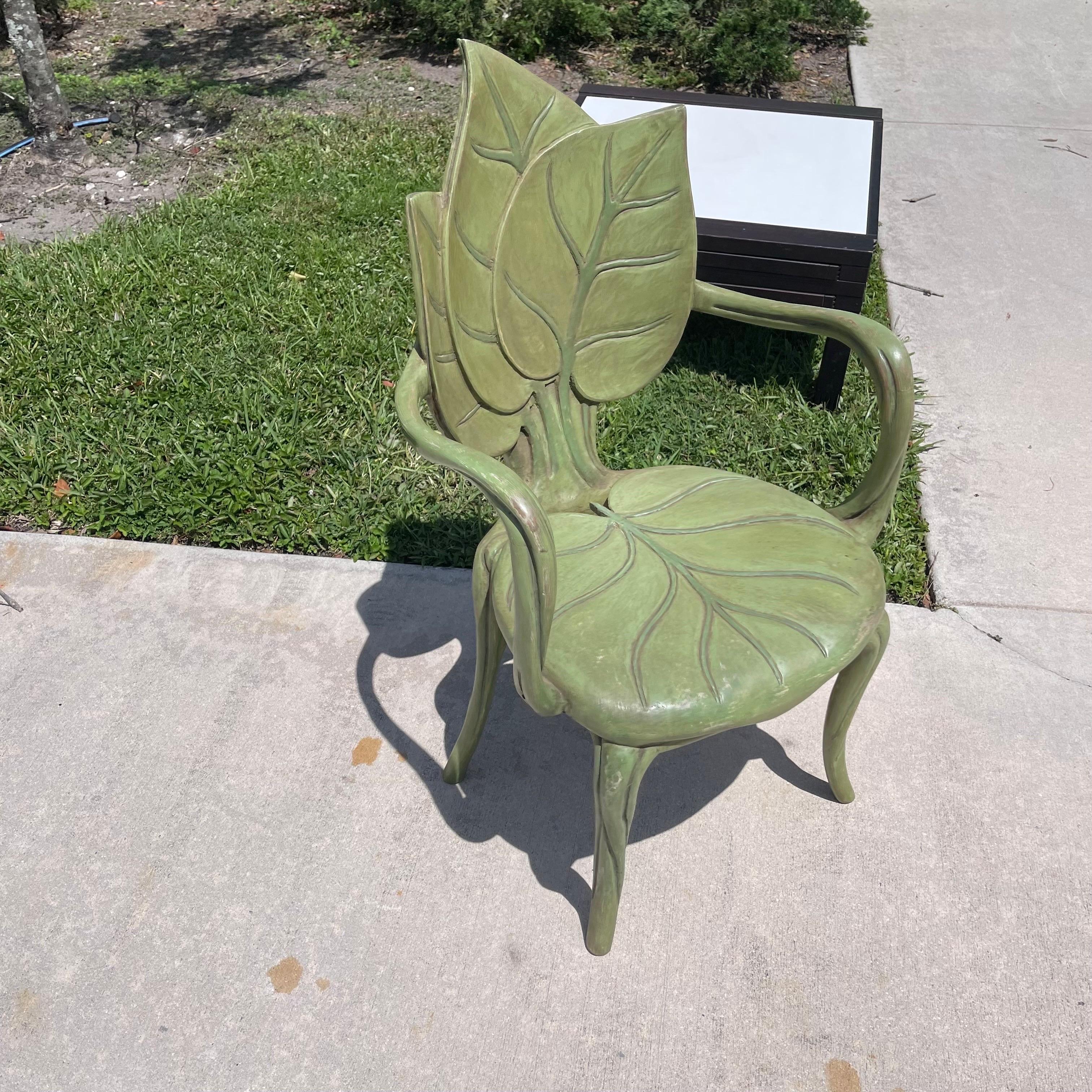 Bartolozzi e Maioli Hand Carved Wood Foliate Faux Bois Leaf Chair, 1970s In Good Condition For Sale In Jensen Beach, FL