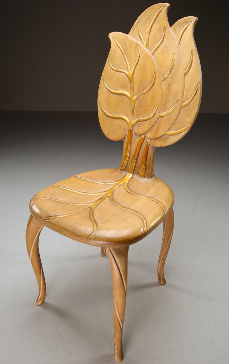 Hollywood Regency Bartolozzi & Maioli Wooden and Gold Leaf Chair, Italy, 1970s For Sale