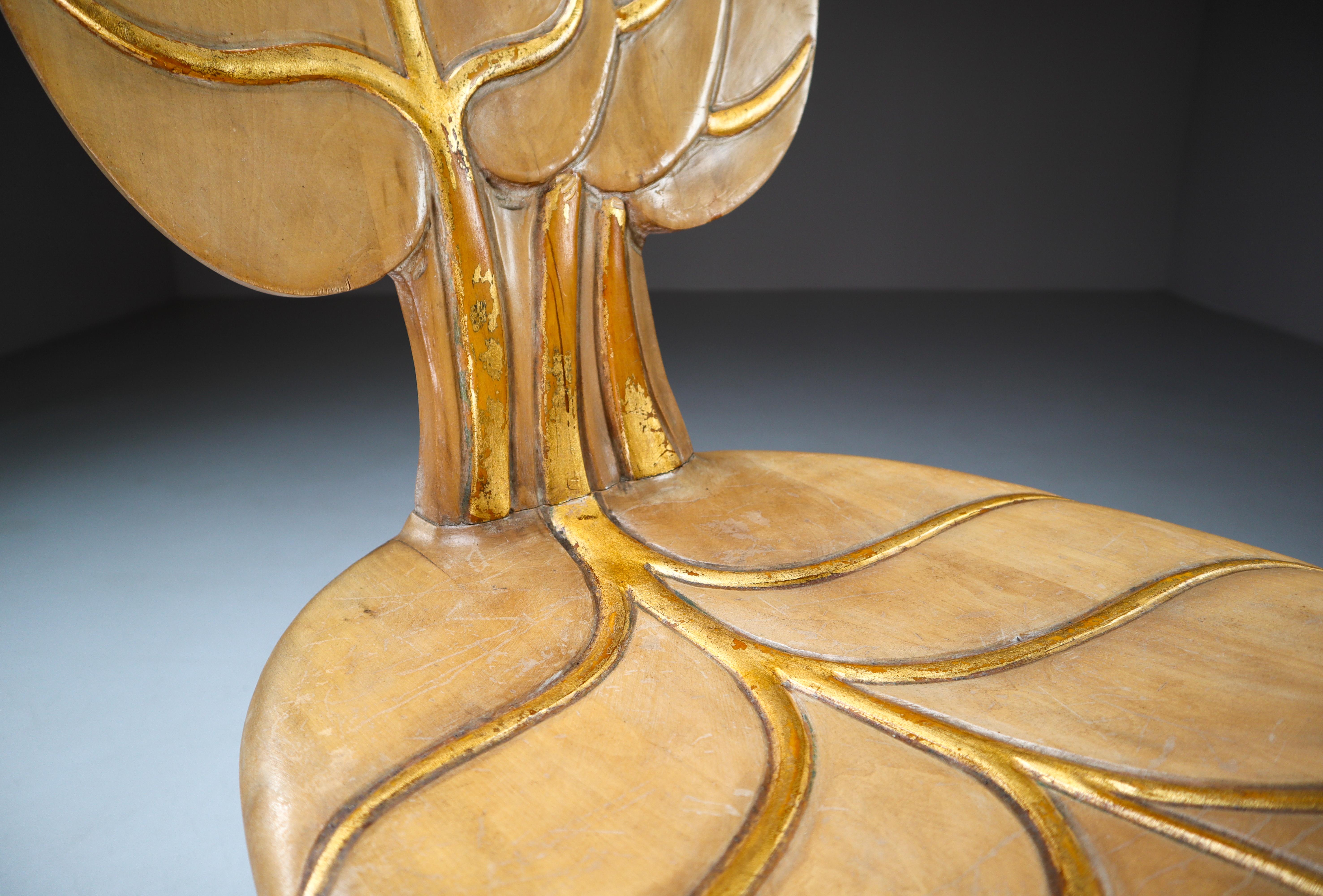 Italian Bartolozzi & Maioli Wooden and Gold Leaf Chair, Italy, 1970s For Sale