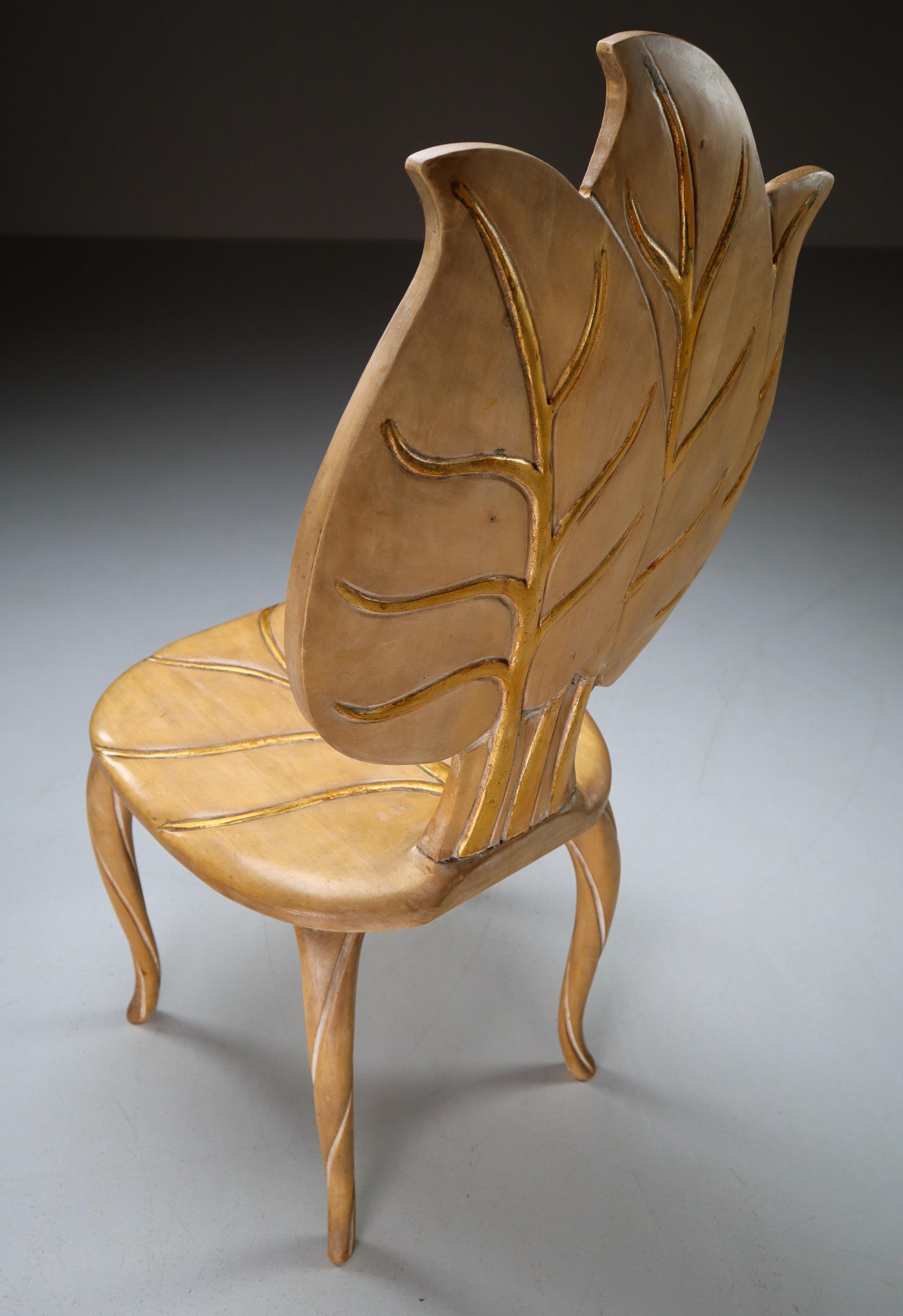 Bartolozzi & Maioli Wooden and Gold Leaf Chair, Italy, 1970s In Good Condition For Sale In Almelo, NL