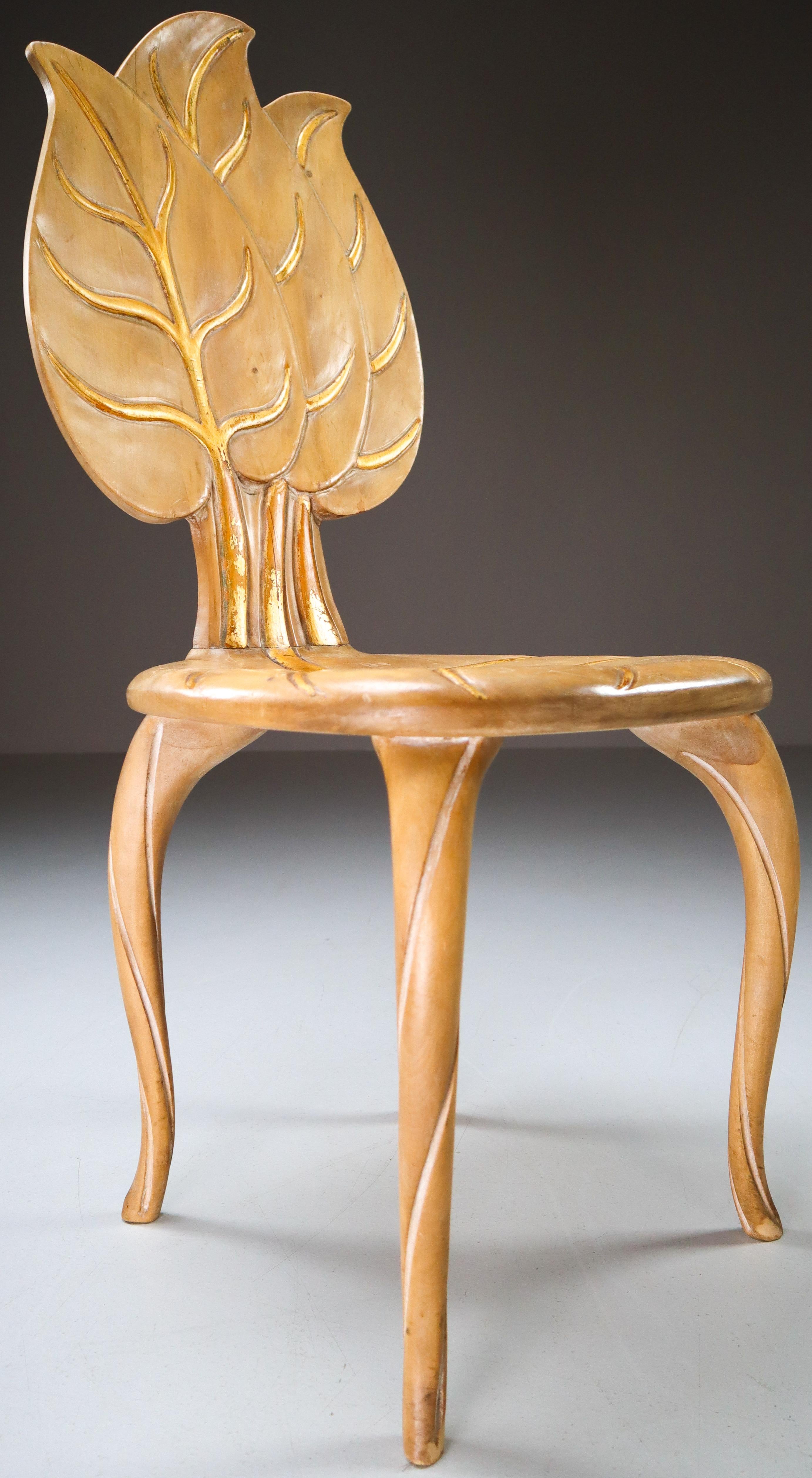 20th Century Bartolozzi & Maioli Wooden and Gold Leaf Chair, Italy, 1970s For Sale