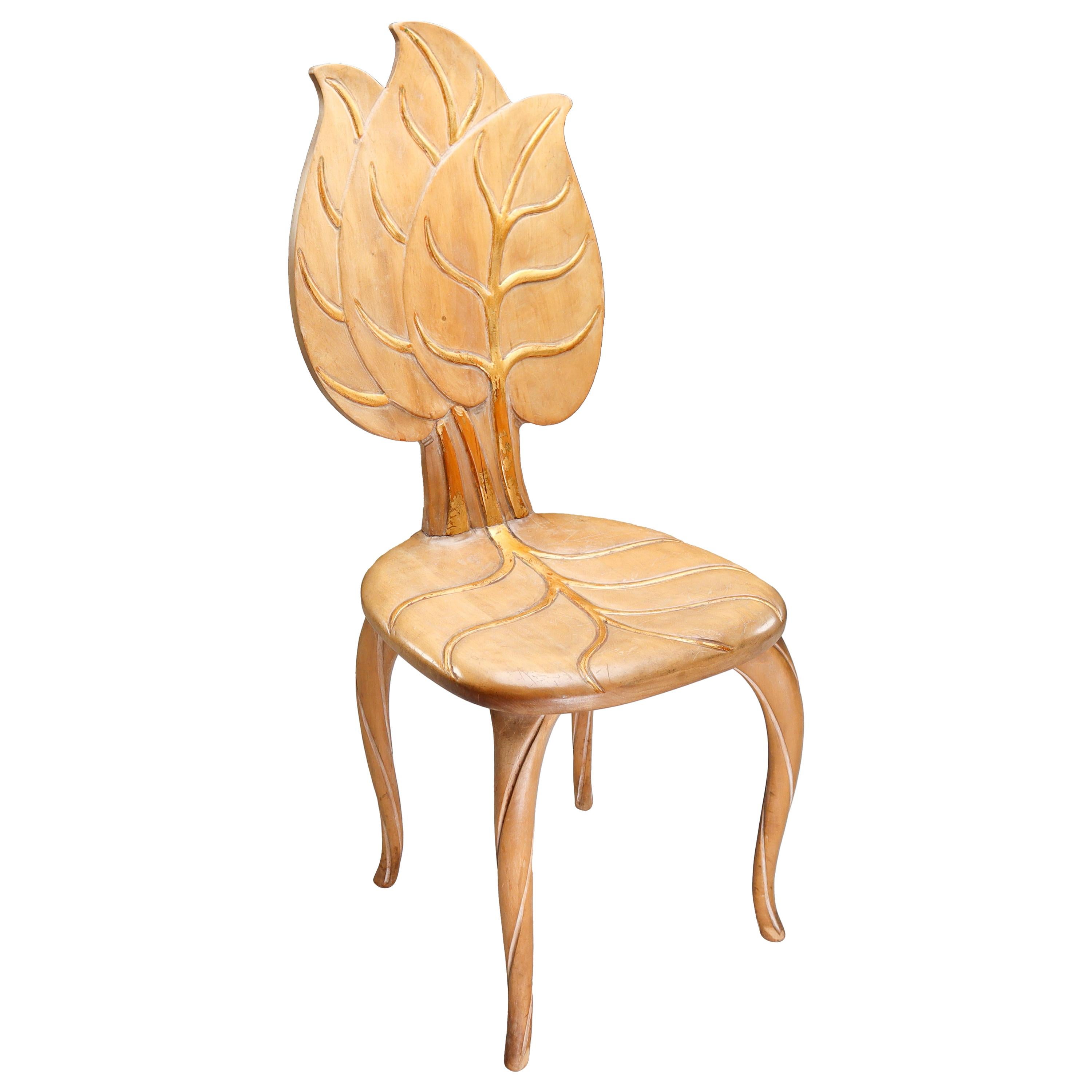 Bartolozzi & Maioli Wooden and Gold Leaf Chair, Italy, 1970s