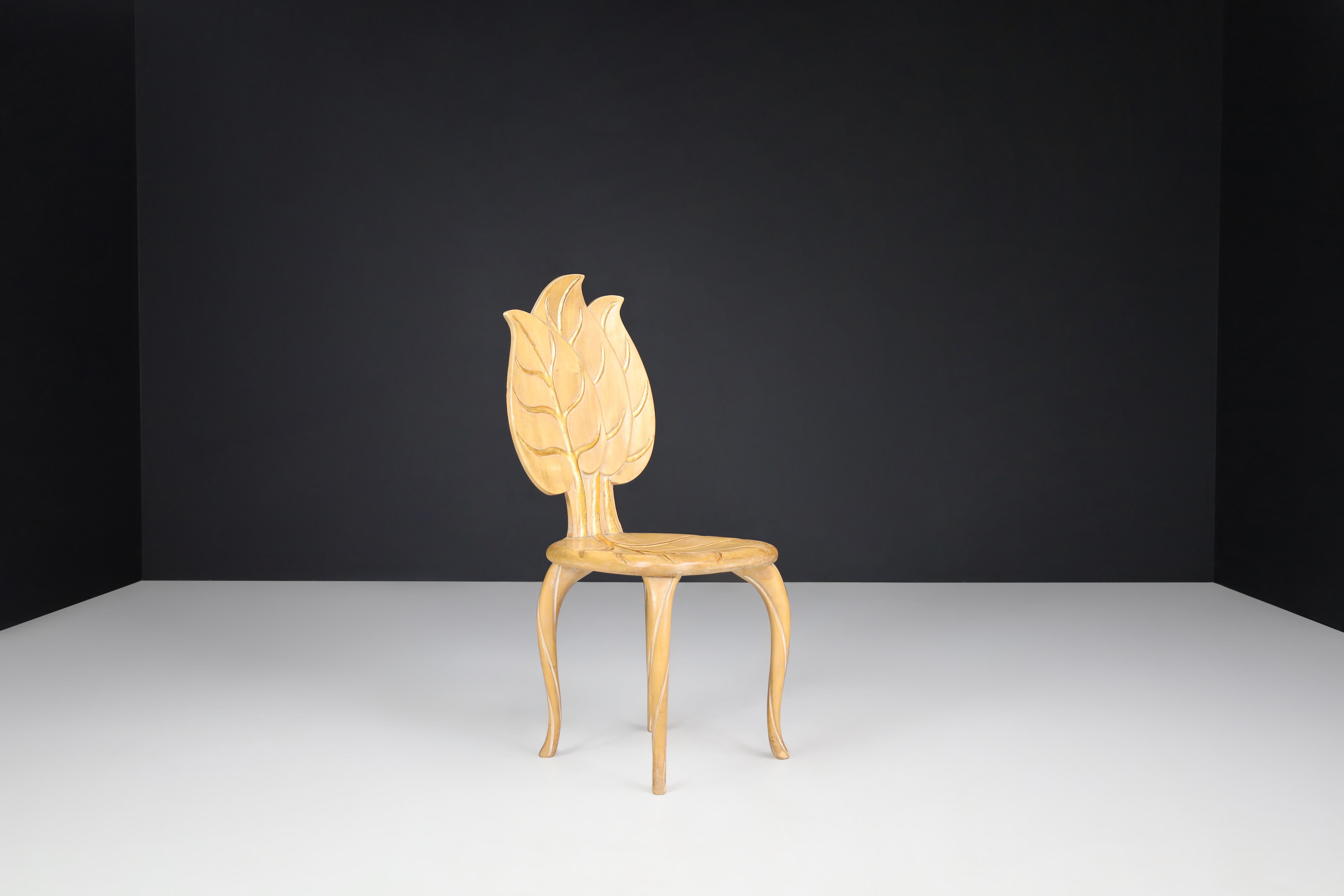 Bartolozzi & Maioli Wooden and Gold Leaf Chairs, Italy, 1970s For Sale 3