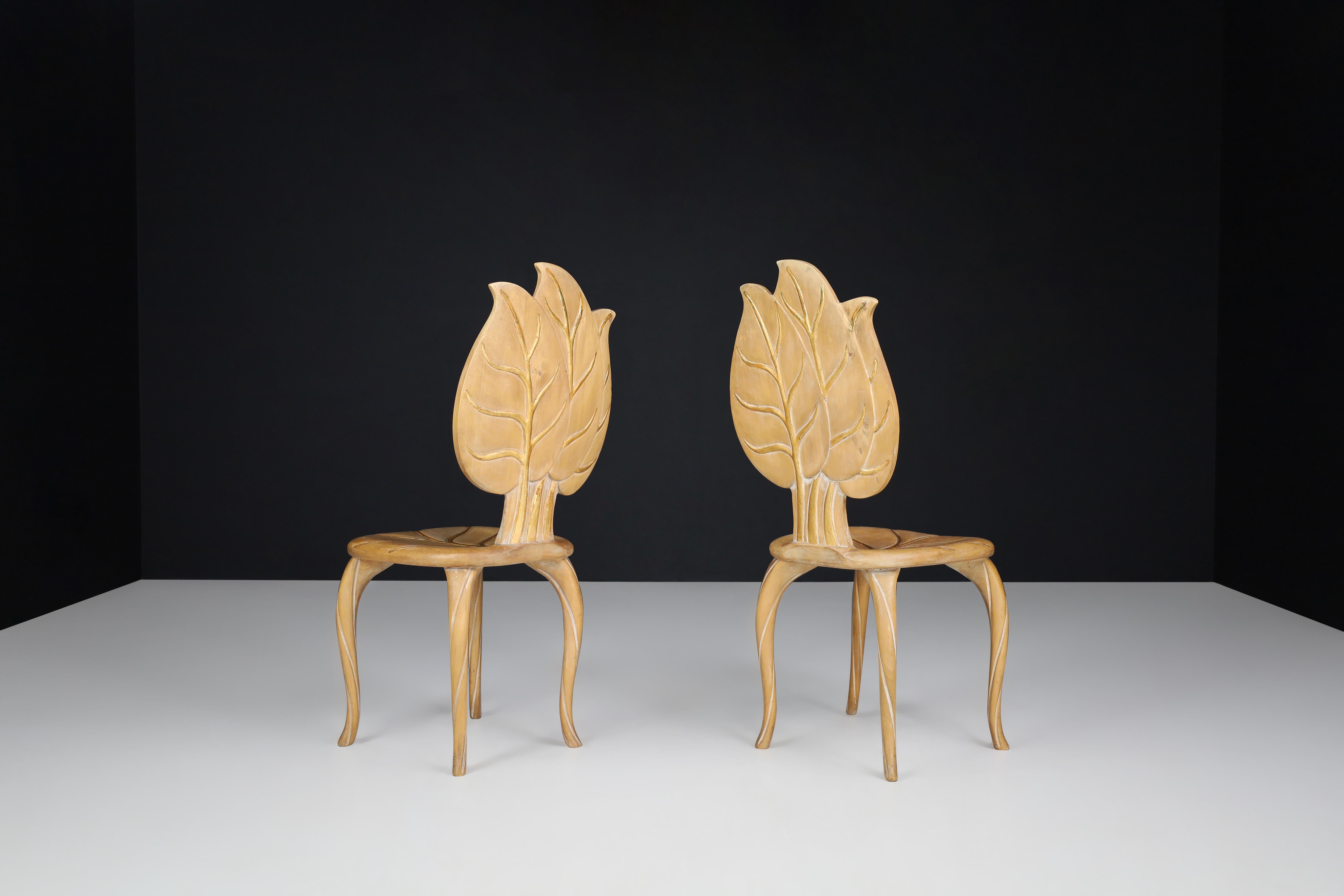 Bartolozzi & Maioli Wooden and Gold Leaf Chairs, Italy, 1970s In Good Condition For Sale In Almelo, NL