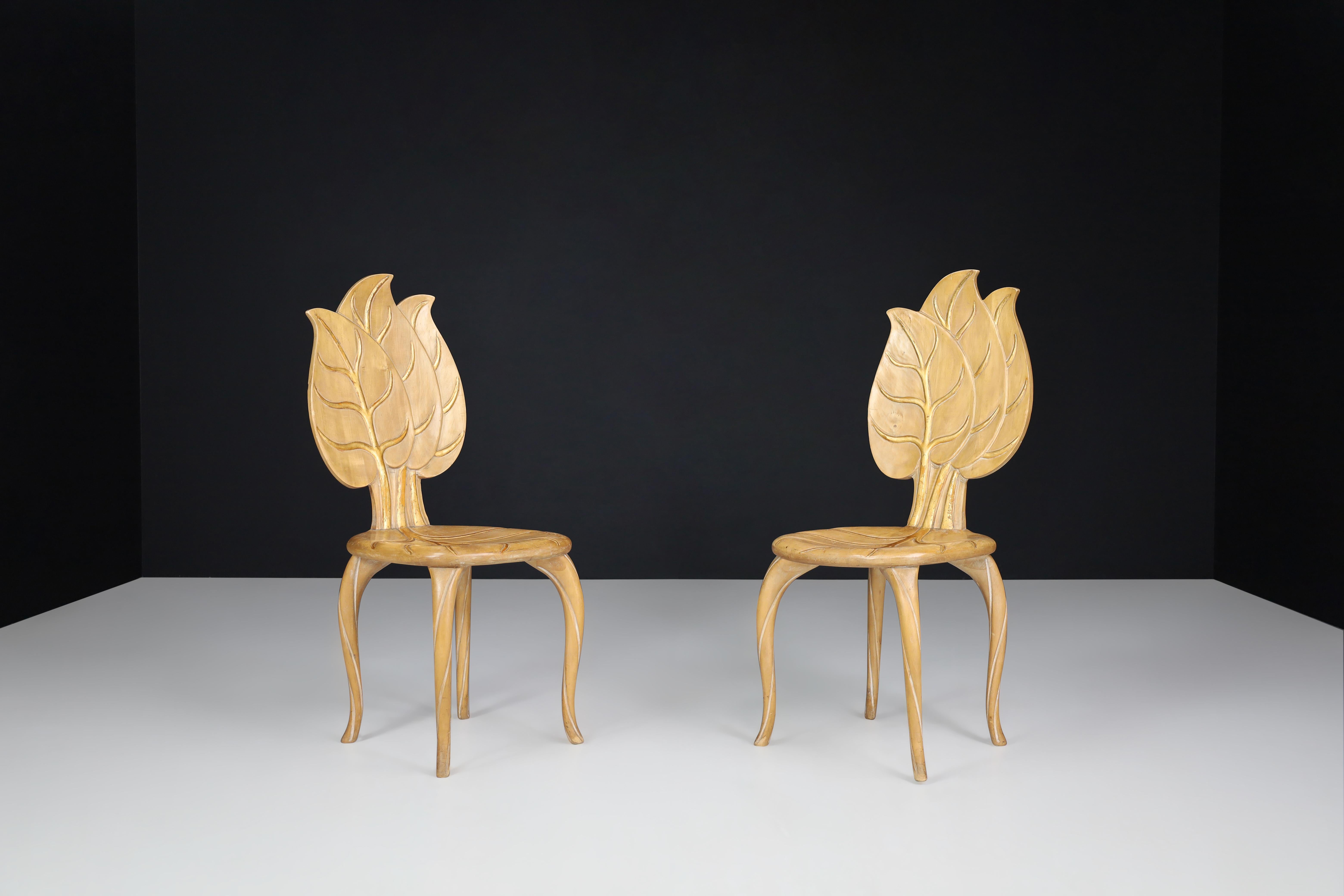 Late 20th Century Bartolozzi & Maioli Wooden and Gold Leaf Chairs, Italy, 1970s For Sale
