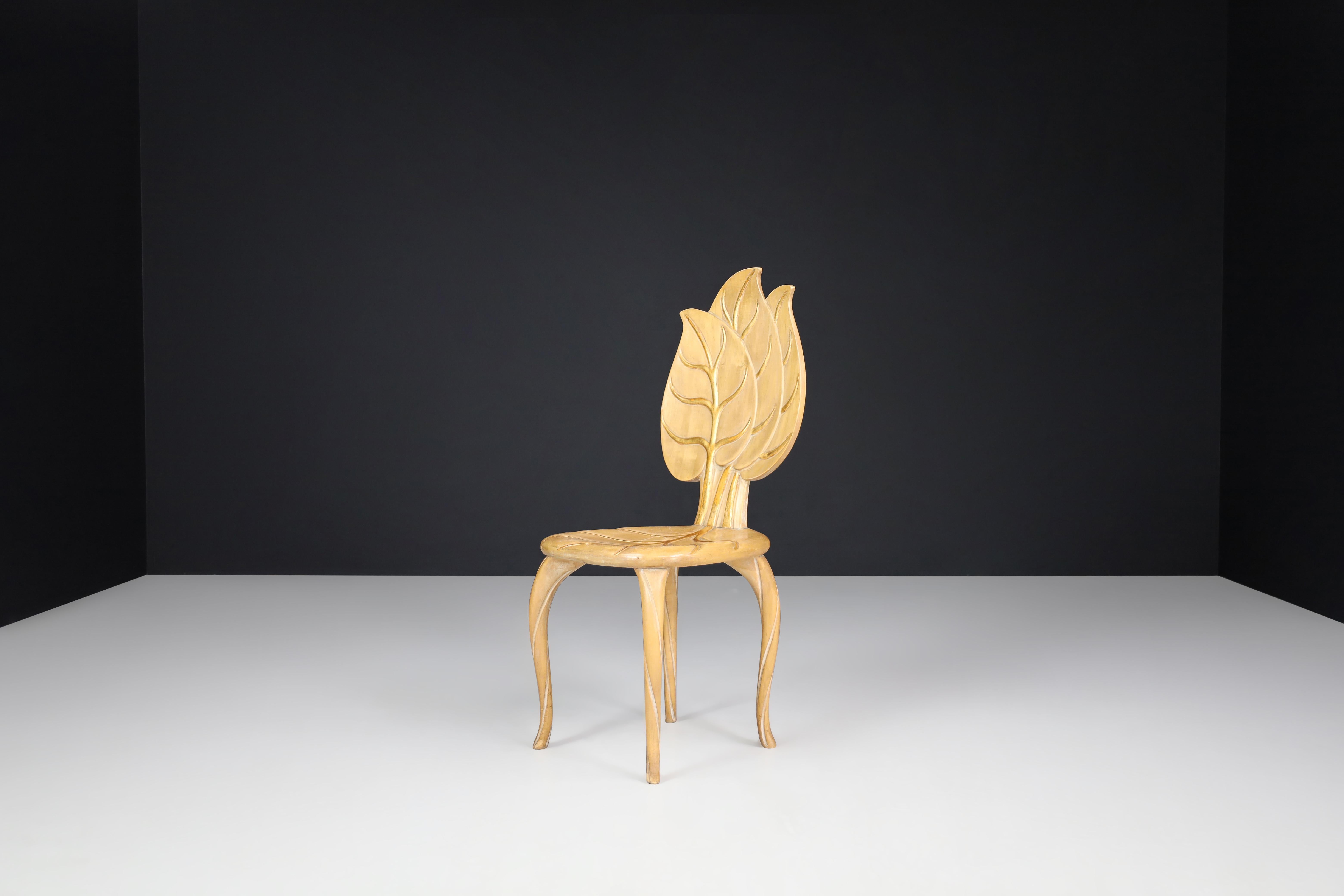 Bartolozzi & Maioli Wooden and Gold Leaf Chairs, Italy, 1970s For Sale 2