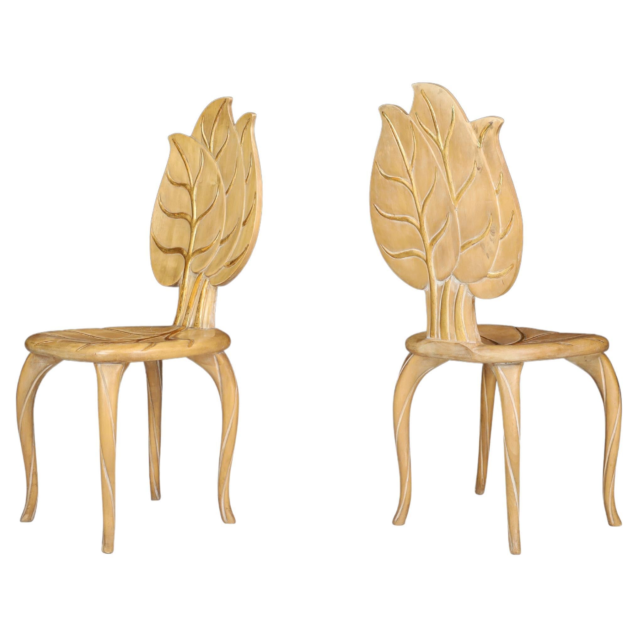 Bartolozzi & Maioli Wooden and Gold Leaf Chairs, Italy, 1970s 