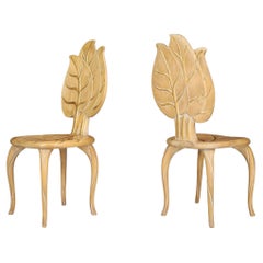 Retro Bartolozzi & Maioli Wooden and Gold Leaf Chairs, Italy, 1970s 