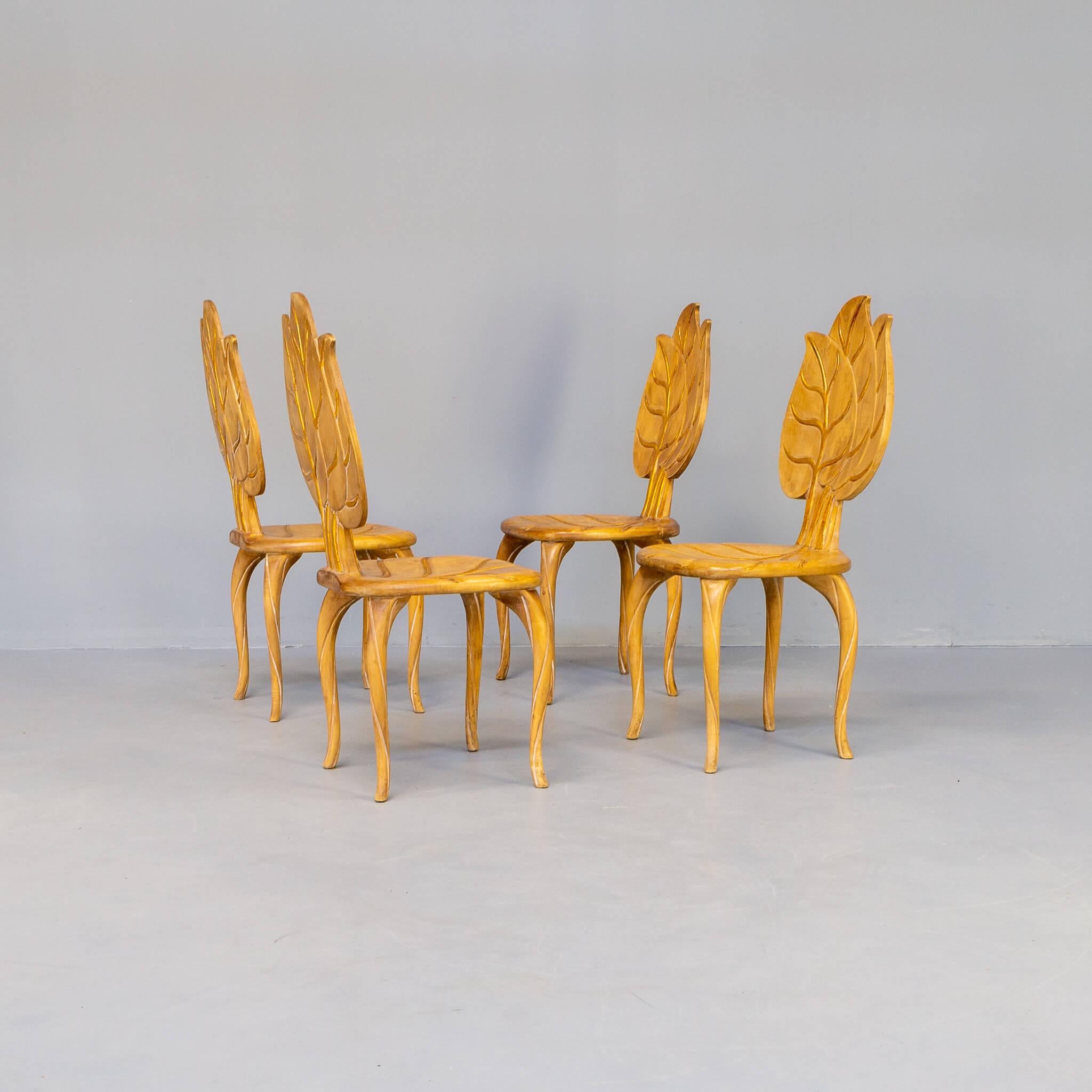 Mid-Century Modern Bartolozzi & Maioli Wooden Leaf Chair Set / 4