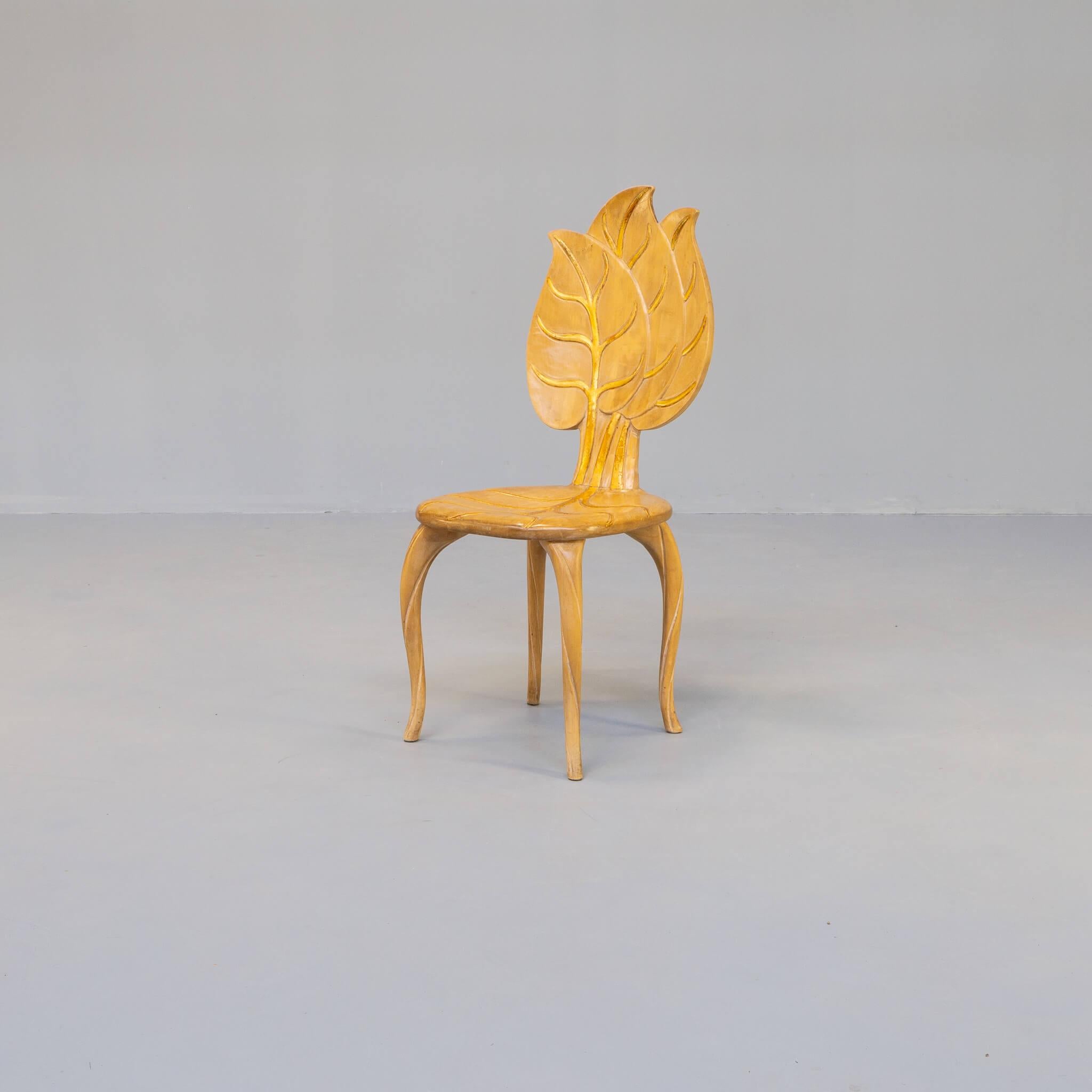 Italian Bartolozzi & Maioli Wooden Leaf Chair Set / 4