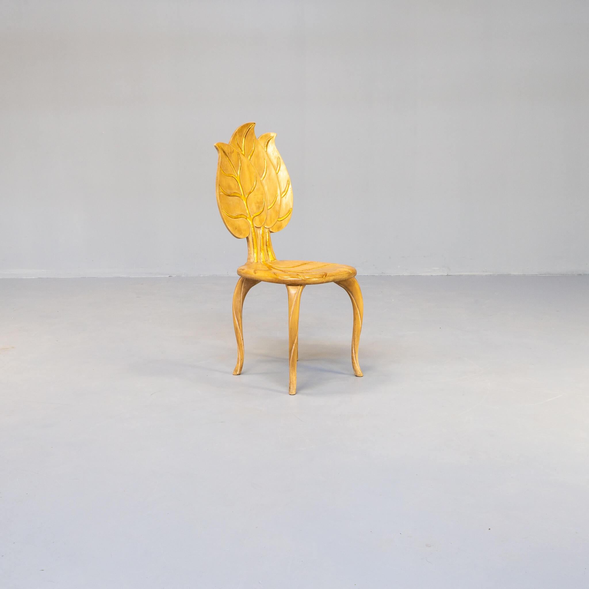 20th Century Bartolozzi & Maioli Wooden Leaf Chair Set / 4
