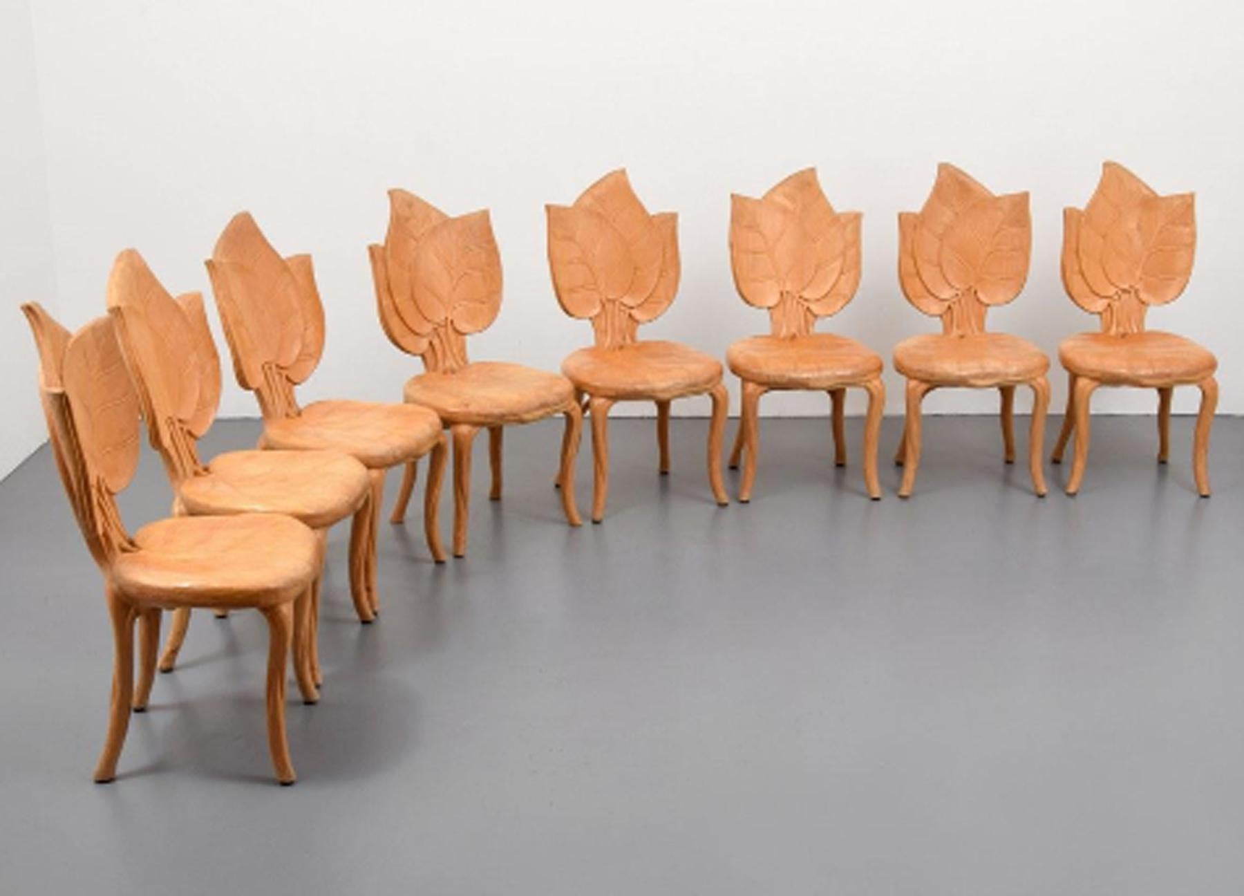20th Century Bartolozzi & Maioli Wooden Leaf Chairs Set of Eight Dining Chairs