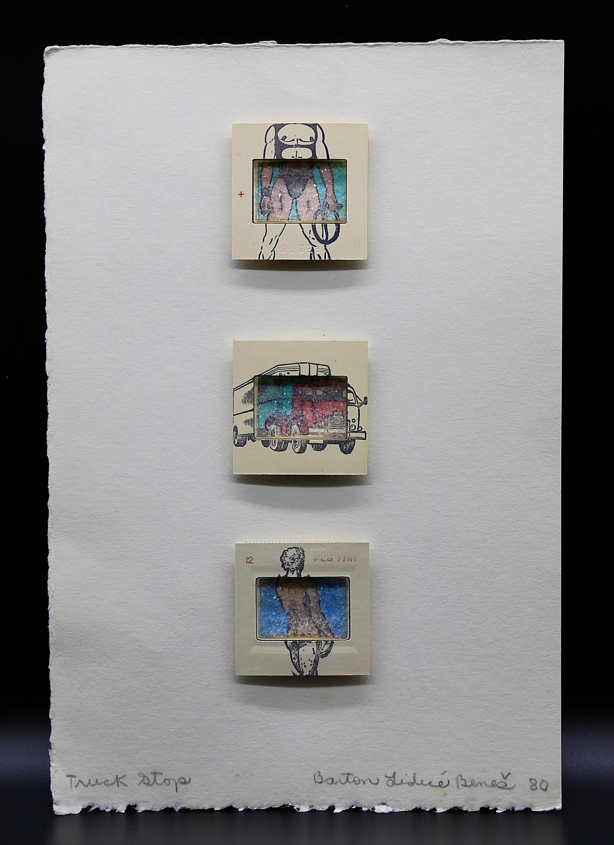 TRUCK STOP Original New York City Künstler Gummistempel Serie 1980er Jahre Homosexuell Thema – Mixed Media Art von Barton Lidicé Beneš