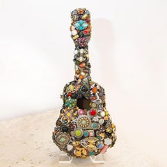 Kitsch Folk Art Jewel Encrusted Guitar Sculpture Manner of Barton Lidice Benes