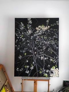 Blossoming Happens In The Night Too -  Expressive Oil Painting With Flowers