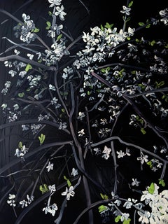 Blossoming Happens In The Night Too -  Expressive Oil Painting With Flowers 