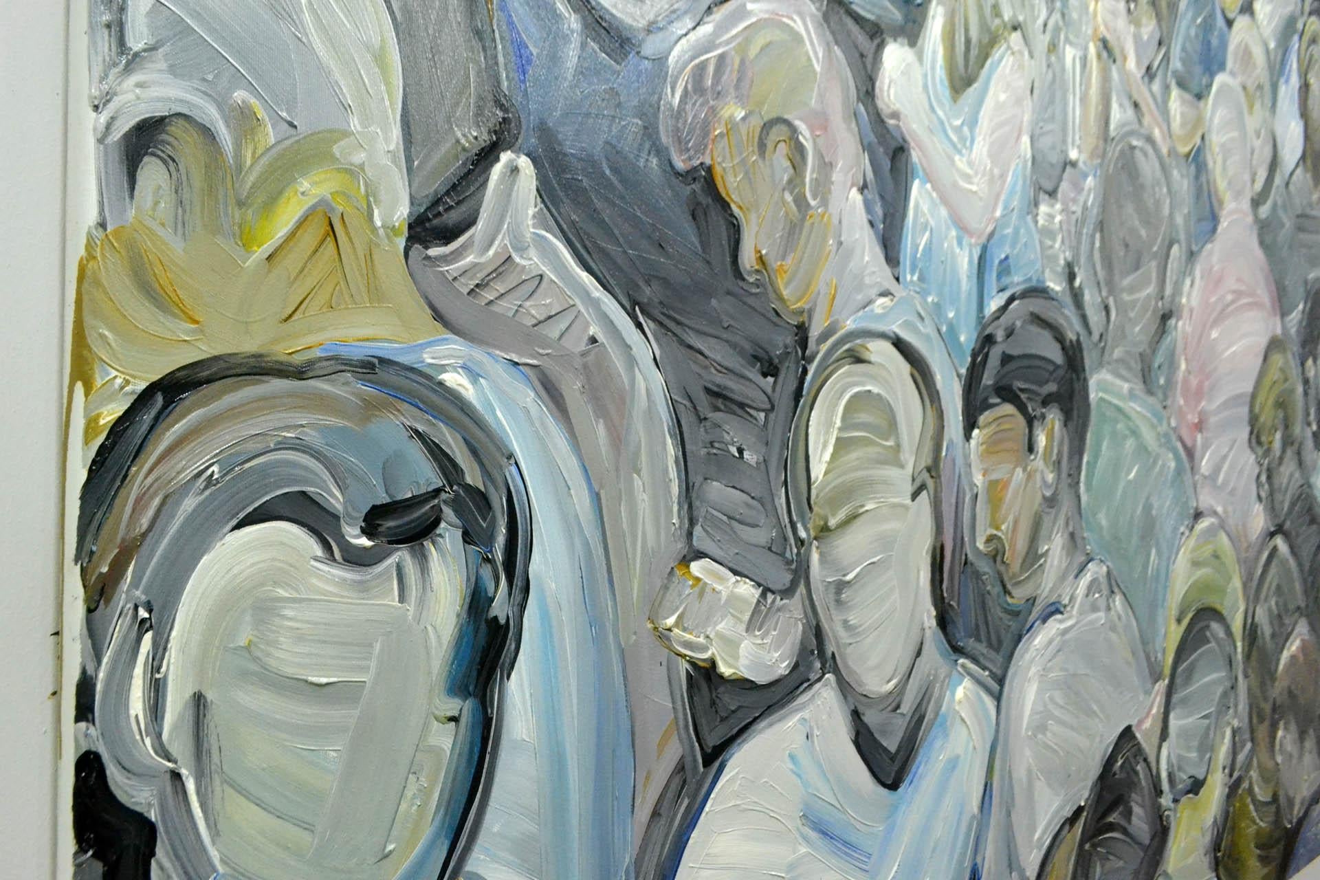 Crowd - People Portrait, Contemporary Expressive Figurative Oil Painting, XL For Sale 3