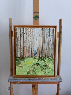 PATH - Walker Portrait, Contemporary Expressive Green Nature Oil Painting