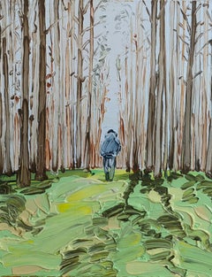 PATH -  Walker Portrait, Contemporary Expressive Green Nature Oil Painting
