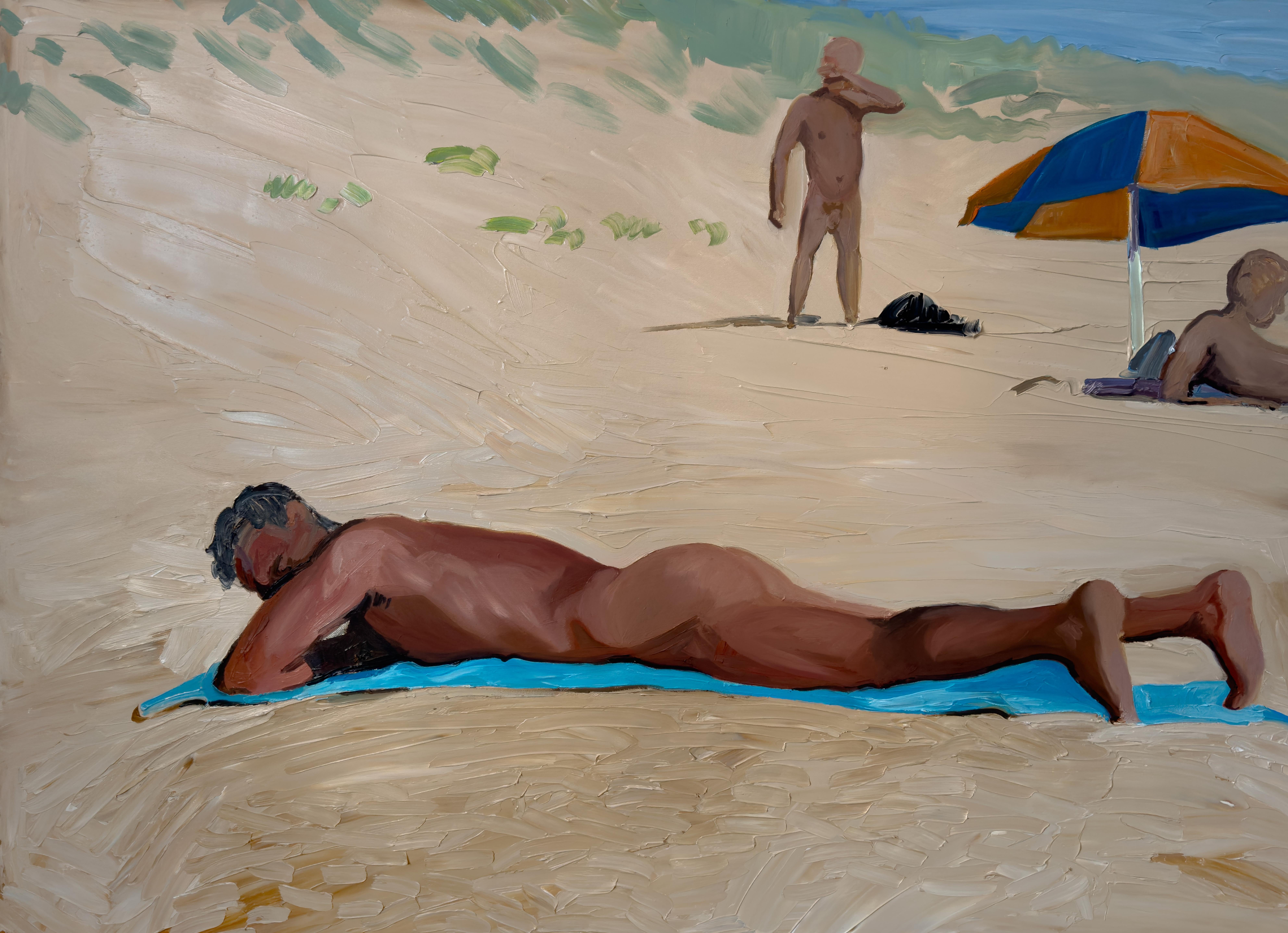 Bartosz Kolata Figurative Painting - Secret Peek - Contemporary Expressive, Figurative Oil Painting, Male Nude Series