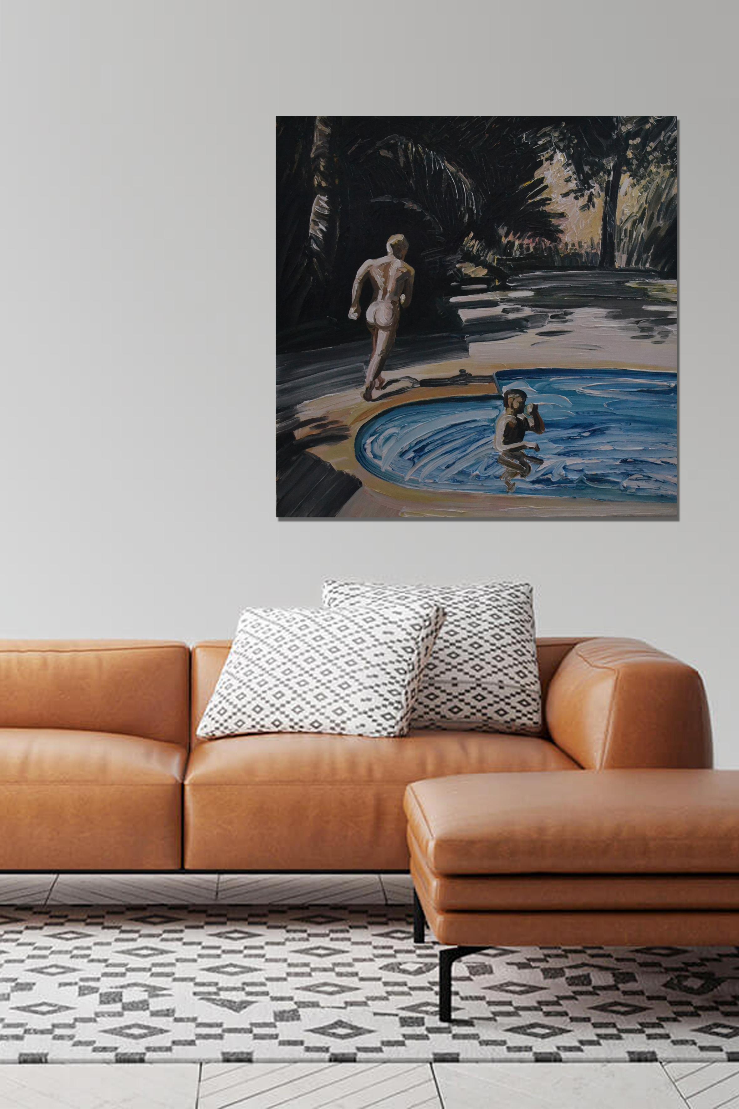 Verano 2 - Pintura al Óleo Contemporánea Expresiva y Figurativa, Serie Desnudo Masculino - Painting Contemporáneo de Bartosz Kolata