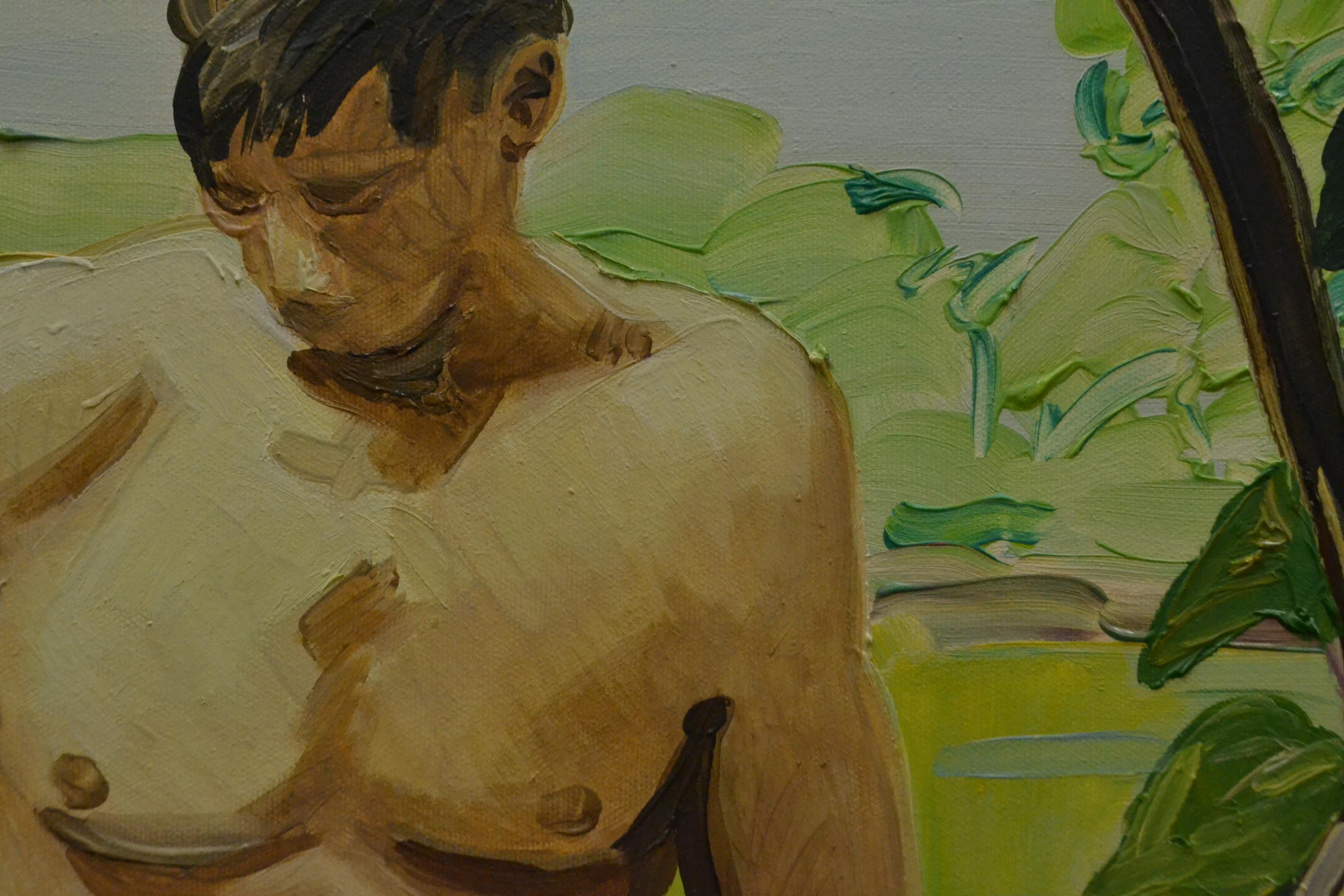 Summer 4 - Contemporary Expressive, Figurative Oil Painting, Male Nude Series - Black Figurative Painting by Bartosz Kolata