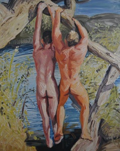 Vintage Summer 9 - Contemporary Expressive, Figurative Oil Painting, Male Nude Series