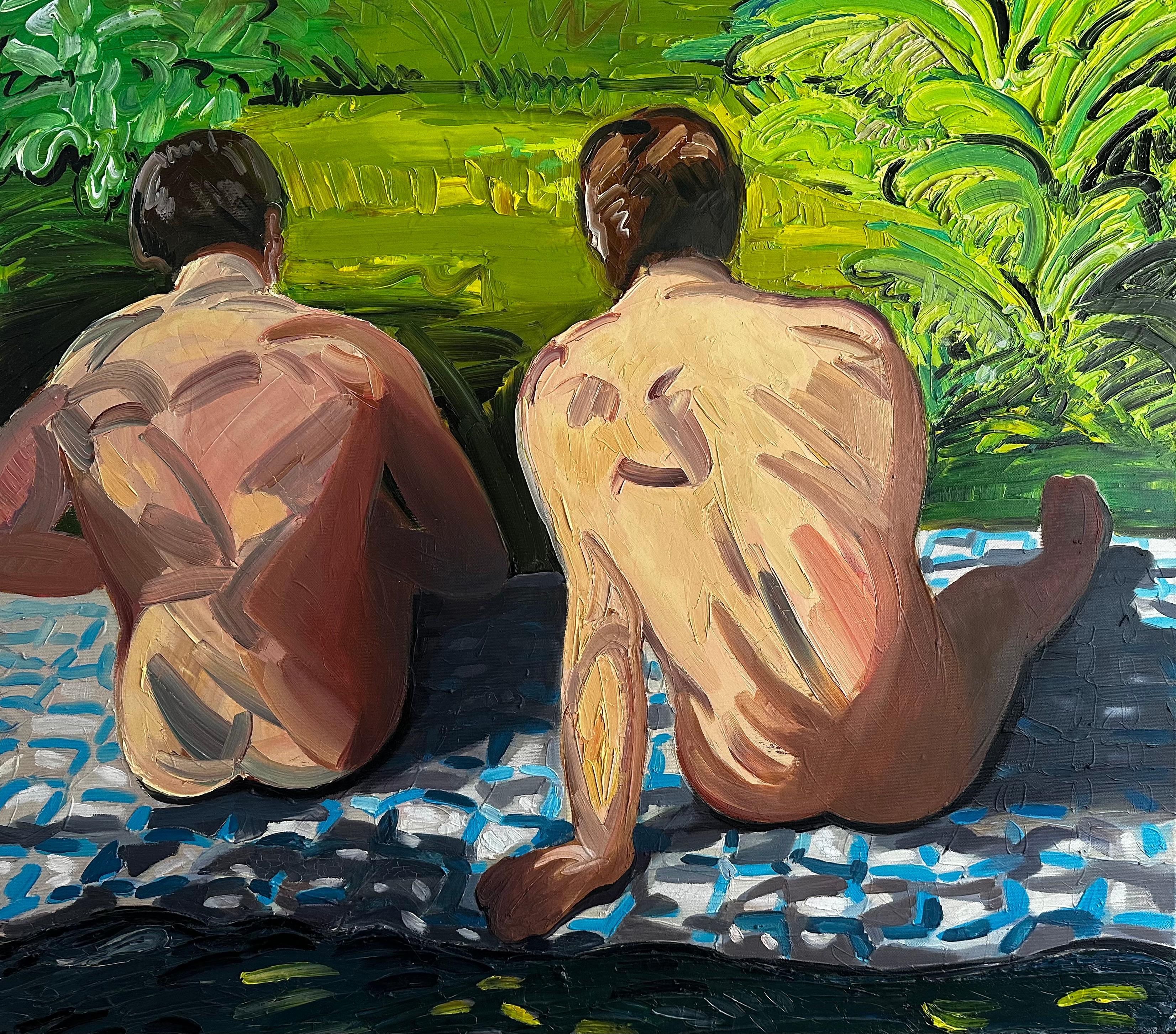 Figurative Painting Bartosz Kolata - Summer - Contemporary Expressive, Figurative Oil Painting, Male Nude Series (série de nus masculins)