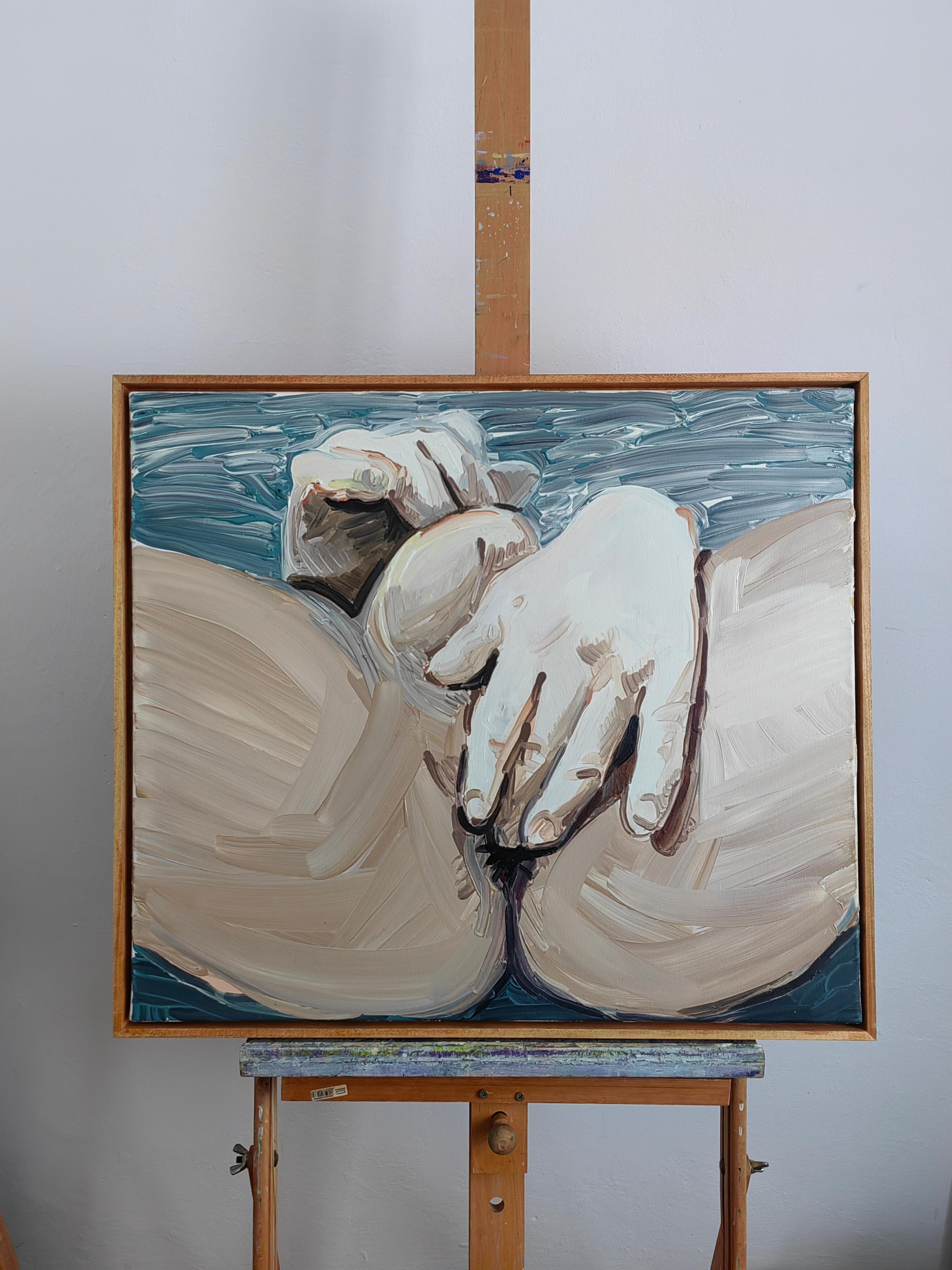 The Origin - Contemporary Expressive, Figurative Oil Painting, Male Nude Series (L'origine - peinture à l'huile contemporaine expressive, figurative, série de nus masculins) - Gris Figurative Painting par Bartosz Kolata