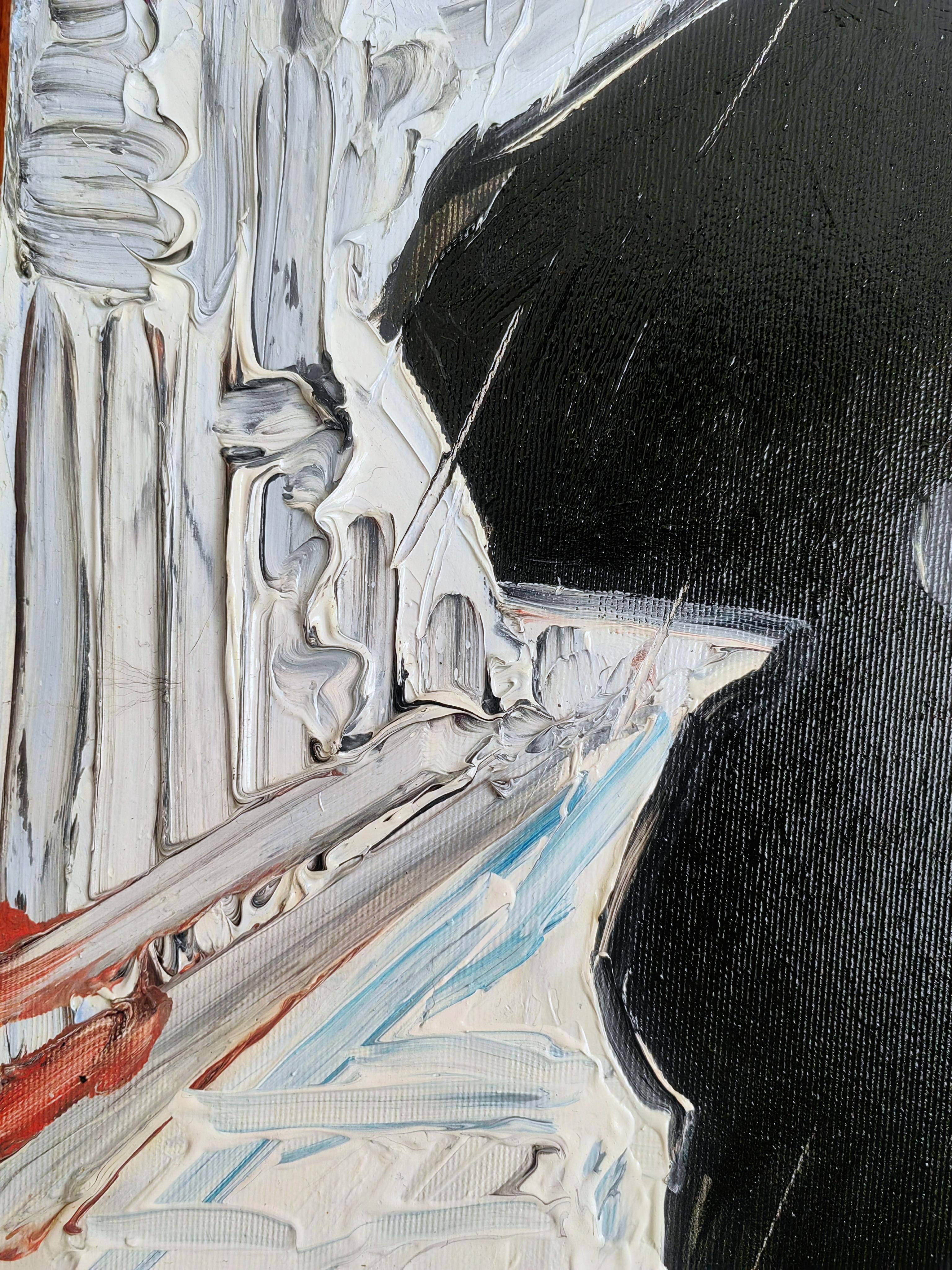 Umbrella - Stadtansicht mit Figur,  Expressionistisches Ölgemälde  (Zeitgenössisch), Painting, von Bartosz Kolata