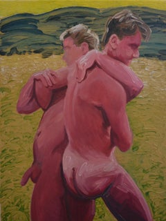 Wrestling - Contemporary Expressive, Figurative Oil Painting, Male Nude Series