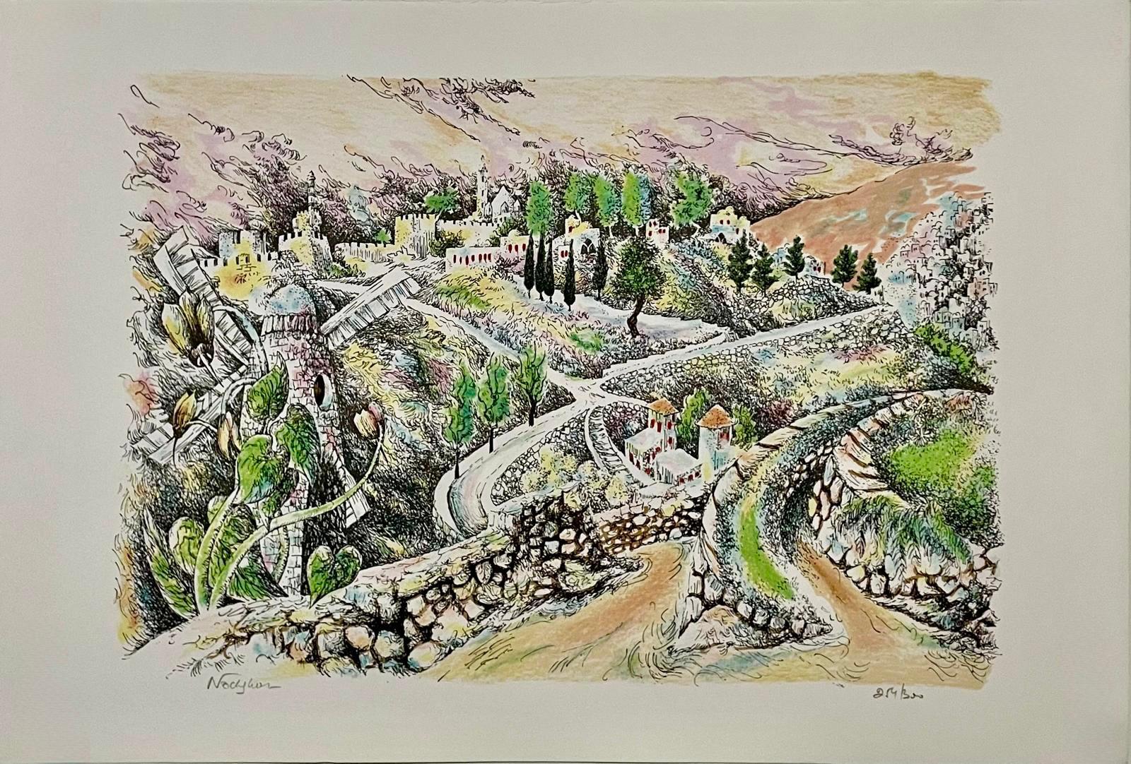 Baruch Nachshon Jerusalem or Hebron Hills Israel Judaica Lithograph Israeli Art