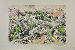 Baruch Nachshon Jerusalem or Hebron Hills Israel Judaica Lithograph Israeli Art