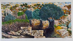 Hebron, Israeli Judaica Lithograph Chevron Landscape, Jerusalem Hills 