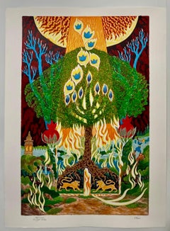 Large Surrealist Baruch Nachshon Kabbalah Art Judaica Lithograph Israeli Art
