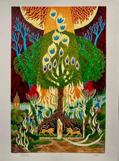 Large Surrealist Baruch Nachshon Kabbalah Art Judaica Lithograph Israeli Art