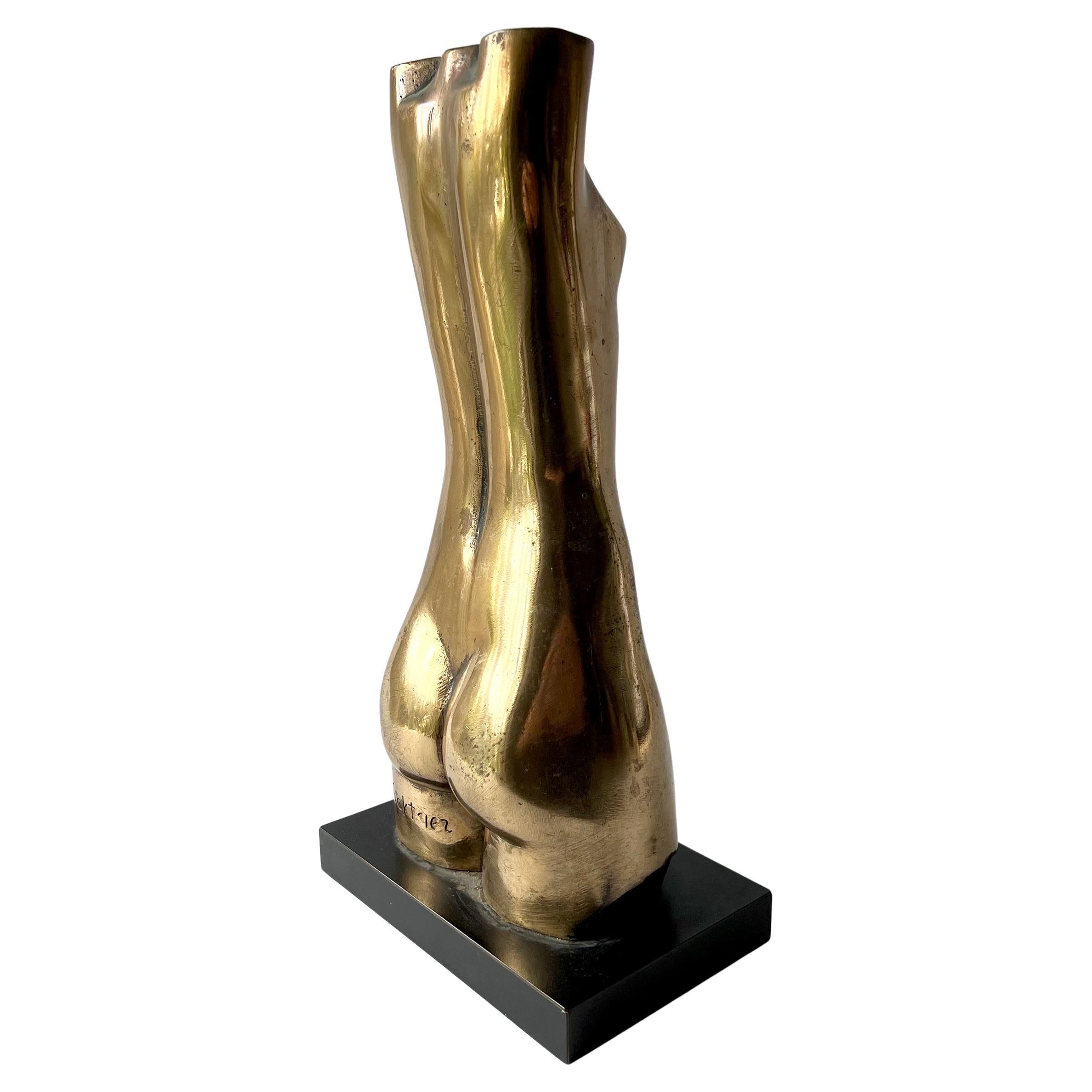 Mid-Century Modern Baruch Saktsier Israeli Modernist Bronze Torso on Wood Base For Sale