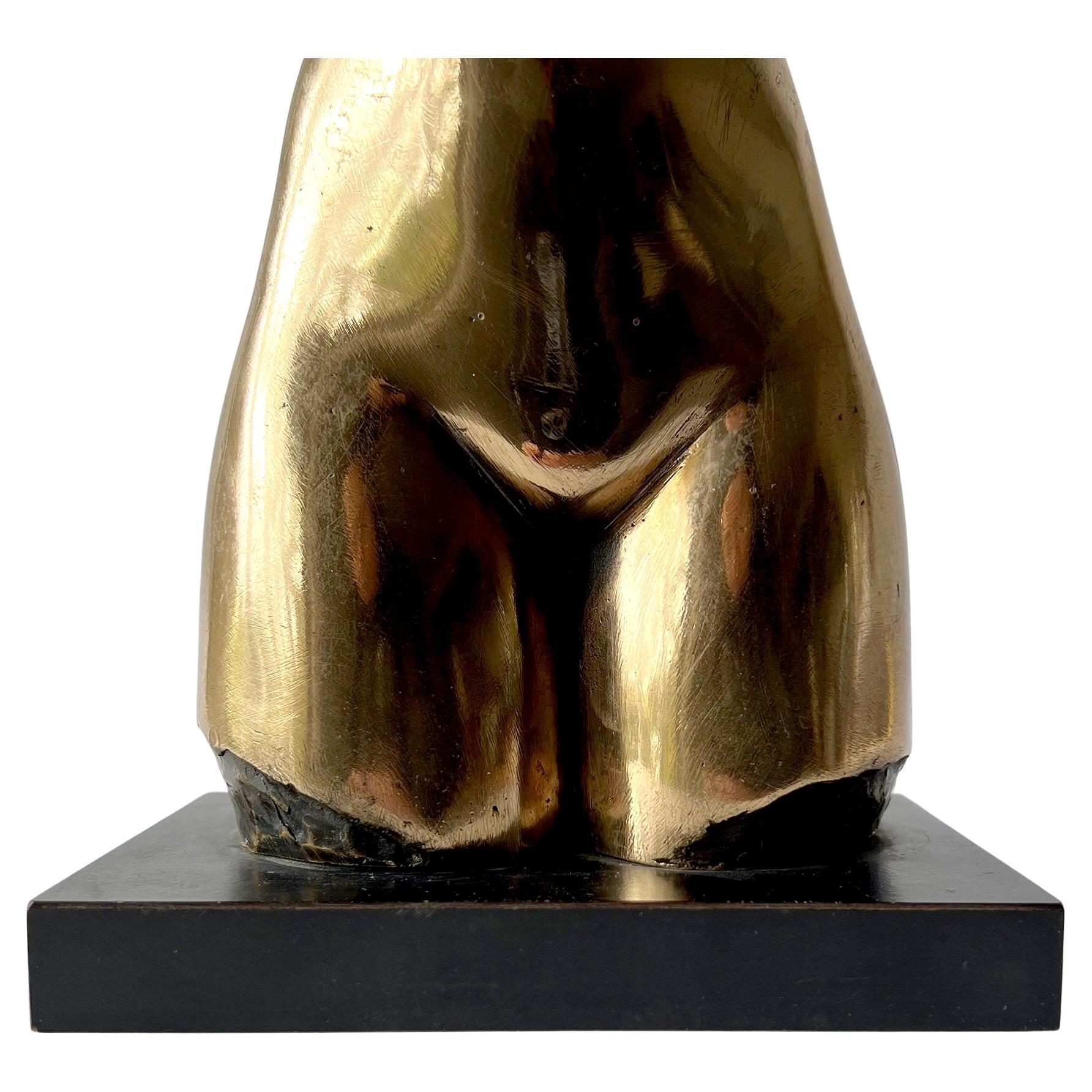 Baruch Saktsier Israeli Modernist Bronze Torso on Wood Base For Sale 1
