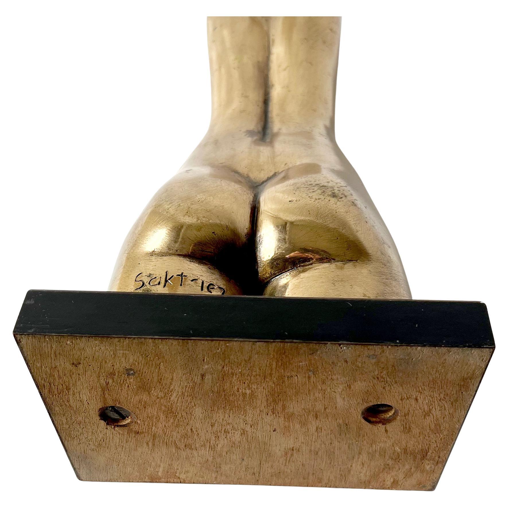 Baruch Saktsier Israeli Modernist Bronze Torso on Wood Base For Sale 3