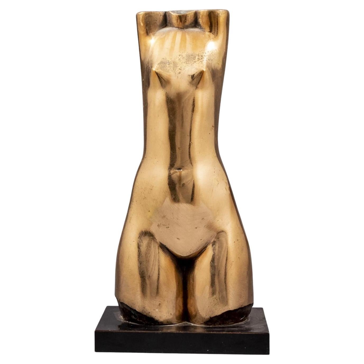 Baruch Saktsier Israeli Modernist Bronze Torso on Wood Base For Sale
