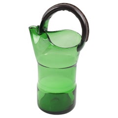 Barware Cocktail Glass Pitcher with Leather Handle, Italy 1960s
