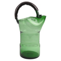 Jarra de cristal para cóctel con asa de cuero, Italia Años 60