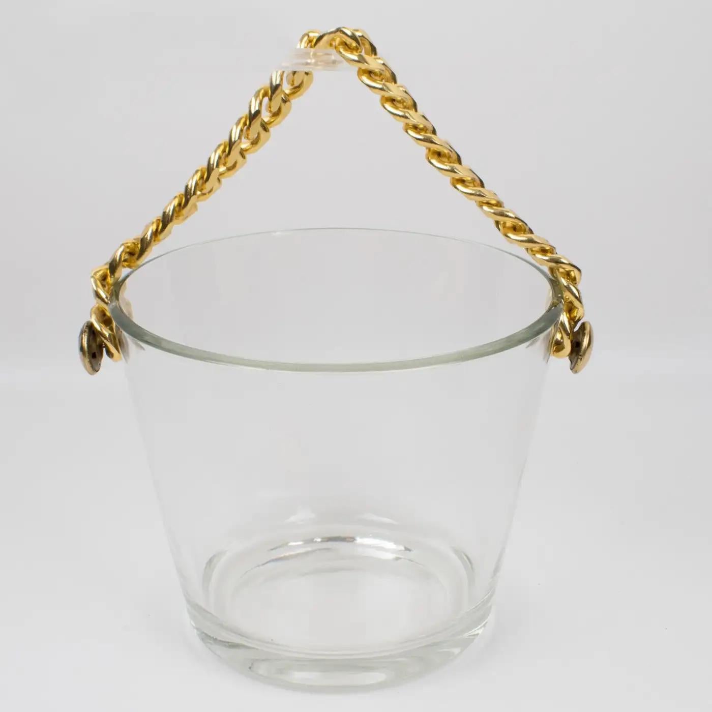 Barware Cocktail Set Ice Bucket and 8 Glasses with Gilded Chain, 1980s For Sale 9